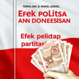 A book cover titled 'Efek politik uang terhadap partisipasi pemilih' featuring the flag of Indonesia prominently in the background