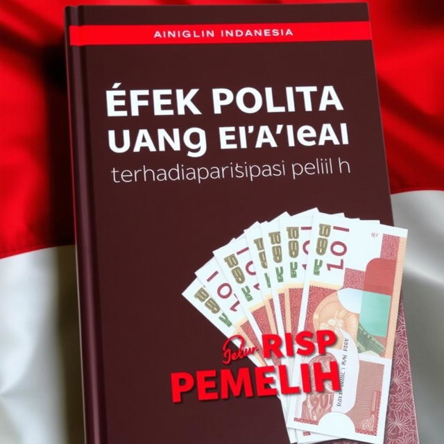 A book cover titled 'Efek politik uang terhadap partisipasi pemilih' featuring the flag of Indonesia prominently in the background