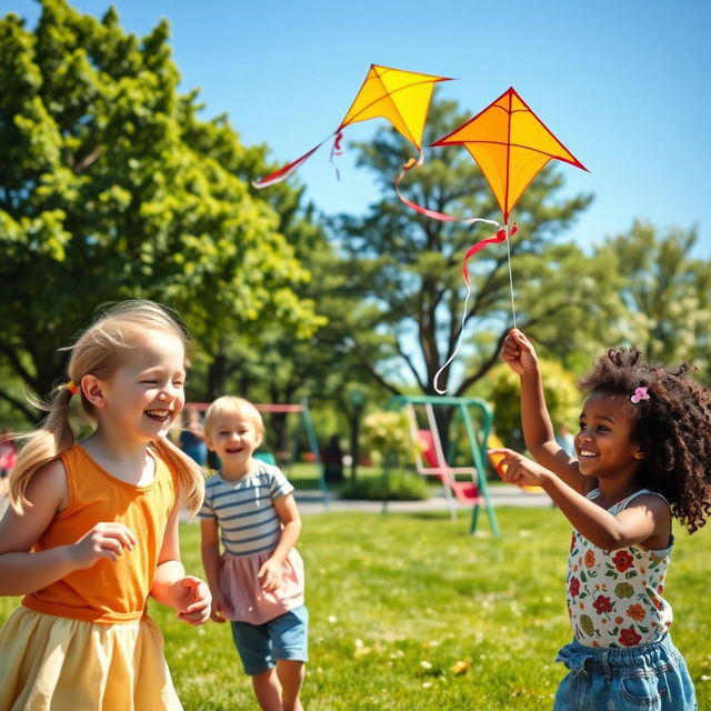 A joyful scene of children playing in a vibrant park