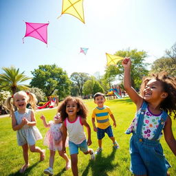A joyful scene of children playing in a vibrant park