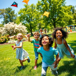 A joyful scene of children playing in a vibrant park