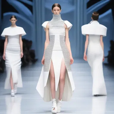 The designer showcased a futuristic collection inspired by the kinetoscope, incorporating moving images into the garments.