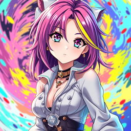A stunning and alluring anime character with striking features, featuring vibrant hair colors and large expressive eyes