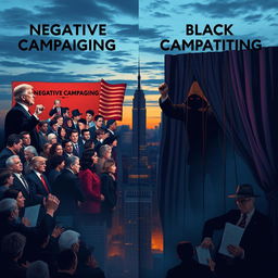 A creative image contrasting negative campaign strategies versus black campaigns in a political setting