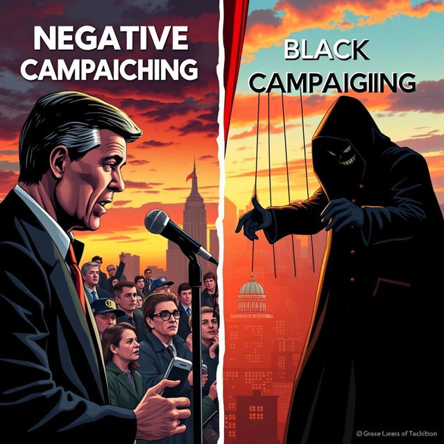 A creative image contrasting negative campaign strategies versus black campaigns in a political setting