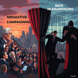 A creative image contrasting negative campaign strategies versus black campaigns in a political setting