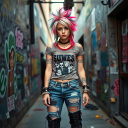 A punk student with a vibrant and edgy style, featuring colorful, spiky hair and bold makeup