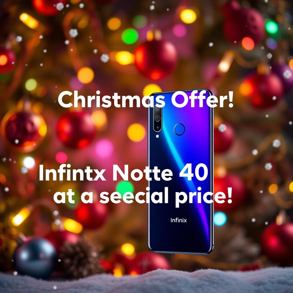 A visually striking advertisement for the Infinix Note 40 showcasing a Christmas offer