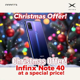 A visually striking advertisement for the Infinix Note 40 showcasing a Christmas offer