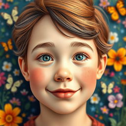 A whimsical and imaginative portrayal of an AI-generated child face that combines the distinct features of two adults, creating a harmonious blend