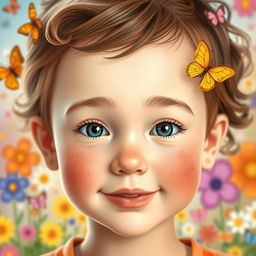 A whimsical and imaginative portrayal of an AI-generated child face that combines the distinct features of two adults, creating a harmonious blend