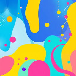 A vibrant and colorful background featuring abstract shapes and patterns in bright hues of blue, pink, yellow, and green