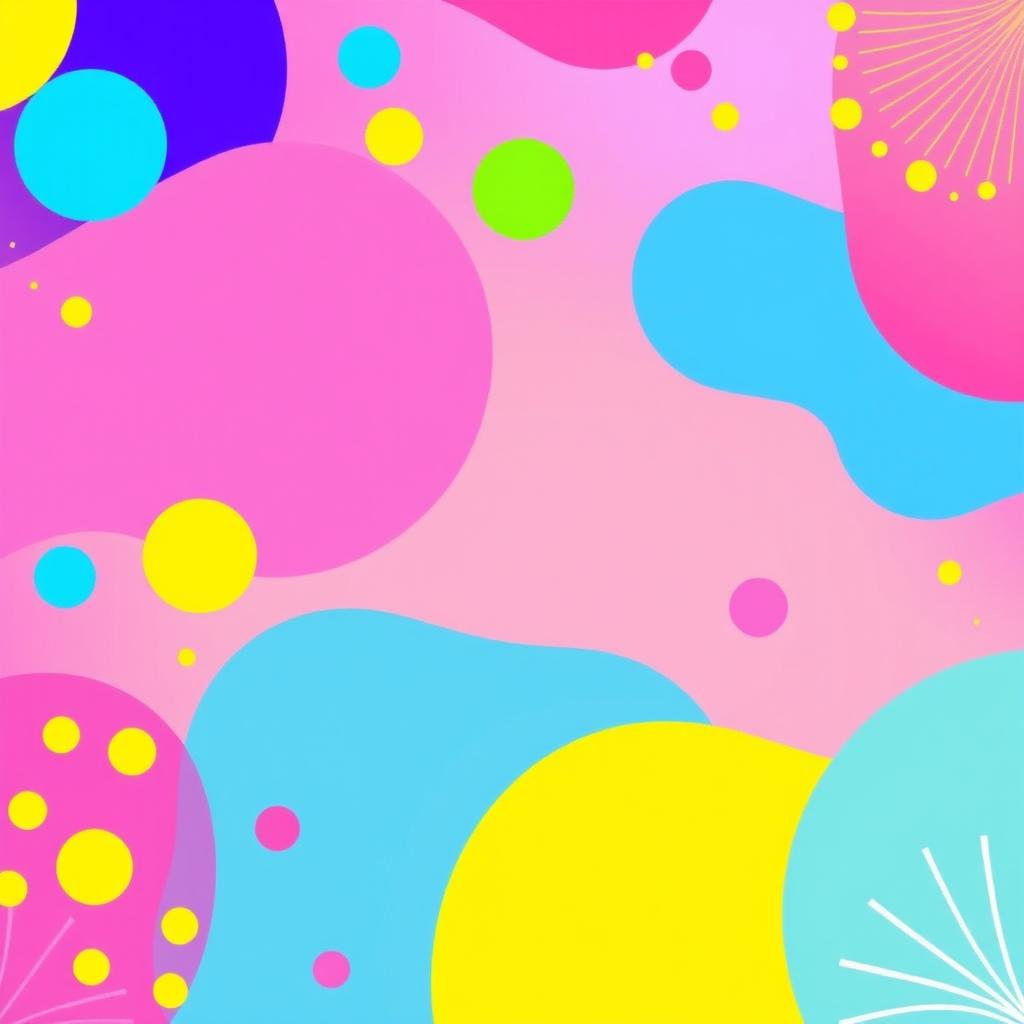 A vibrant and colorful background featuring abstract shapes and patterns in bright hues of blue, pink, yellow, and green