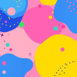 A vibrant and colorful background featuring abstract shapes and patterns in bright hues of blue, pink, yellow, and green