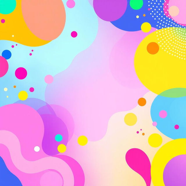 A vibrant and colorful background featuring abstract shapes and patterns in bright hues of blue, pink, yellow, and green