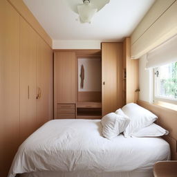 Design a cozy and comfortable bedroom with a total space of 10.65 square meters.