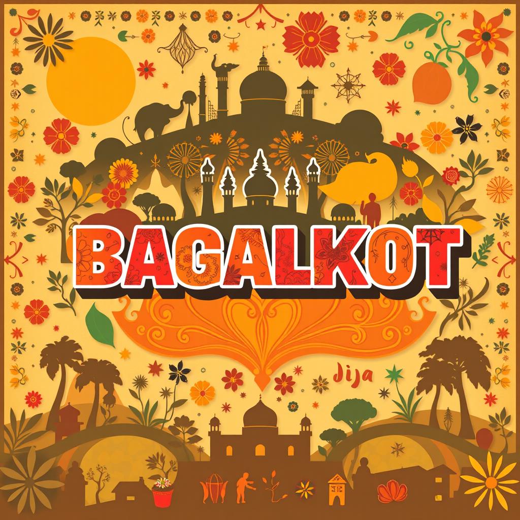 A vibrant graphic design featuring the text 'BAGALKOT' in bold and colorful typography