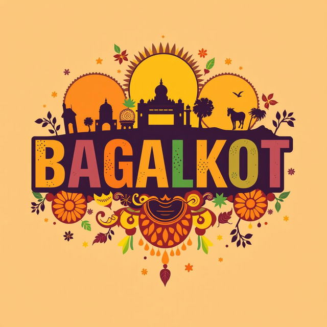 A vibrant graphic design featuring the text 'BAGALKOT' in bold and colorful typography