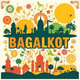 A vibrant graphic design featuring the text 'BAGALKOT' in bold and colorful typography