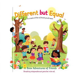 A beautifully illustrated children's book cover that features a diverse group of children playing together in a vibrant park setting
