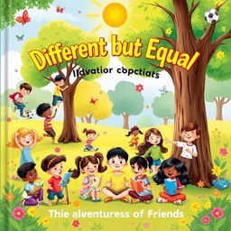 A beautifully illustrated children's book cover that features a diverse group of children playing together in a vibrant park setting
