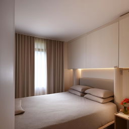 Design a cozy and comfortable bedroom with a total space of 10.65 square meters.