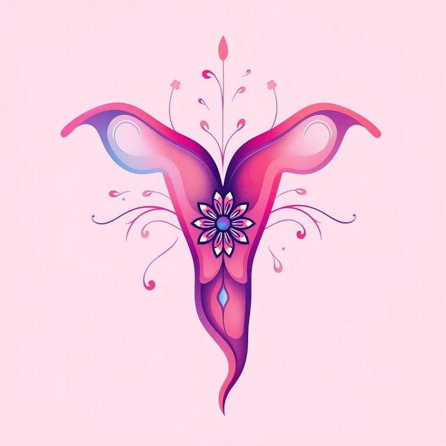 An artistic representation of a stylized vagina, featuring vibrant colors and intricate patterns that flow outward, symbolizing femininity and beauty