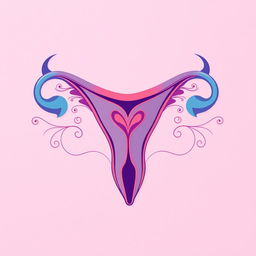 An artistic representation of a stylized vagina, featuring vibrant colors and intricate patterns that flow outward, symbolizing femininity and beauty
