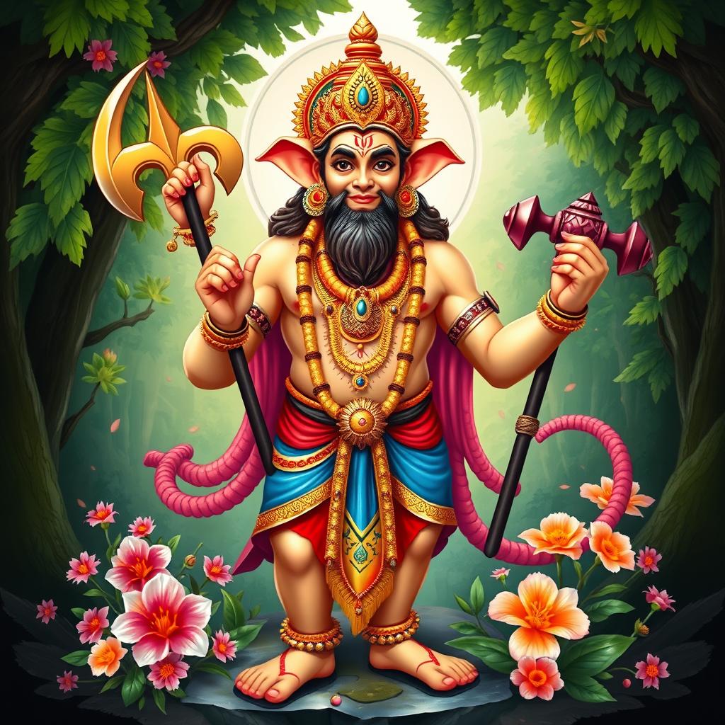 A majestic and vibrant depiction of Hanuman ji, the Hindu monkey god revered for his devotion and strength