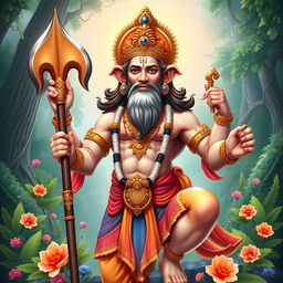 A majestic and vibrant depiction of Hanuman ji, the Hindu monkey god revered for his devotion and strength
