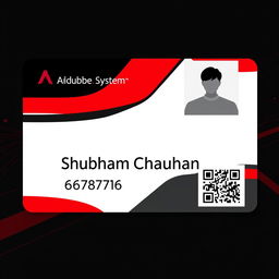 An employee ID card design for Adobe Systems featuring the name 'Shubham Chauhan' prominently displayed in a modern, professional font