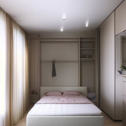 Design a cozy and comfortable bedroom with a total space of 10.65 square meters.