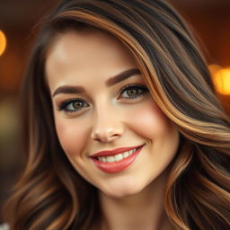 A close-up image of a stylish woman with wavy hair elegantly flipped to the side, creating a playful and chic look