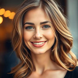 A close-up image of a stylish woman with wavy hair elegantly flipped to the side, creating a playful and chic look