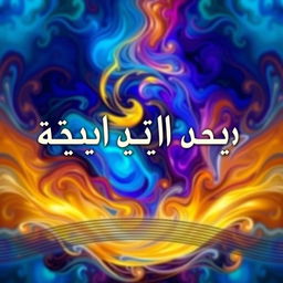 A stunning, abstract representation of the phrase 'مفتعلن مفتعلن مفتعلن کشت مرا', depicted as vibrant, swirling colors and flowing forms that evoke feelings of creation and transformation