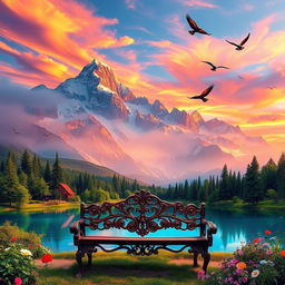 A vivid, fantasy landscape with swirling, vibrant colors