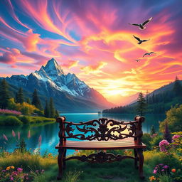 A vivid, fantasy landscape with swirling, vibrant colors