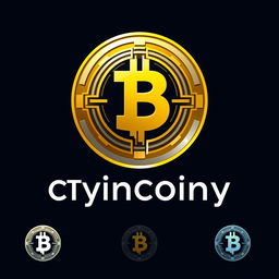 A sleek and modern logo design for a cryptocurrency coin, featuring a stylized representation of a digital coin, with an appealing color scheme of gold and silver