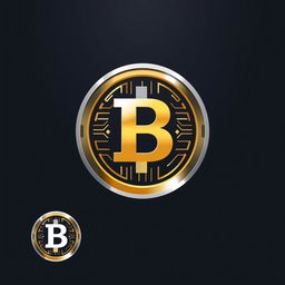 A sleek and modern logo design for a cryptocurrency coin, featuring a stylized representation of a digital coin, with an appealing color scheme of gold and silver