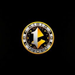 A sleek and modern logo design for a cryptocurrency coin, featuring a stylized representation of a digital coin, with an appealing color scheme of gold and silver