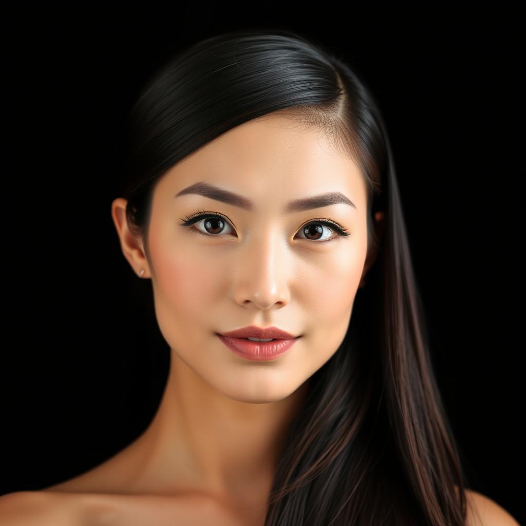 A professional portrait photo of a person with silky, enhanced hair, showcasing a strong and confident expression