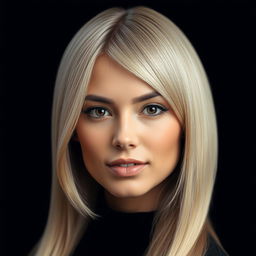 A professional portrait photo of a person with silky, enhanced hair, showcasing a strong and confident expression