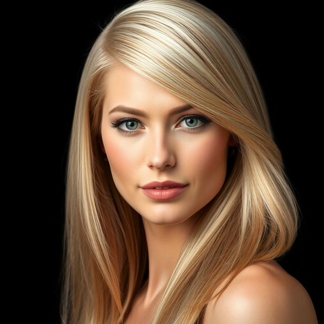 A professional portrait photo of a person with silky, enhanced hair, showcasing a strong and confident expression