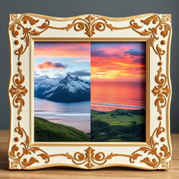 A beautifully designed photo frame displaying two merged photographs