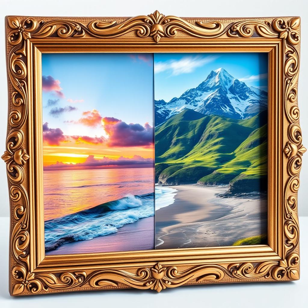 A beautifully designed photo frame displaying two merged photographs