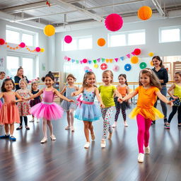 A cheerful and vibrant dance class for children aged 3 and up, situated in Novosibirsk