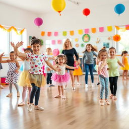 A cheerful and vibrant dance class for children aged 3 and up, situated in Novosibirsk