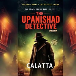 A book cover design for an investigative thriller novel titled "The Upanishad Detective" set in Calcutta, featuring a mysterious and atmospheric scene