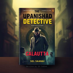 A book cover design for an investigative thriller novel titled "The Upanishad Detective" set in Calcutta, featuring a mysterious and atmospheric scene