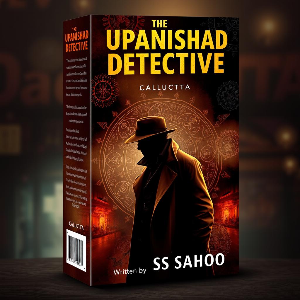 A book cover design for an investigative thriller novel titled "The Upanishad Detective" set in Calcutta, featuring a mysterious and atmospheric scene